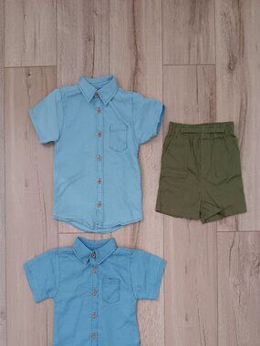 🔥4 for $20🔥Mick Mack Toddler 3 Pc Set Two Blue Shirts Olive Shorts 24M
